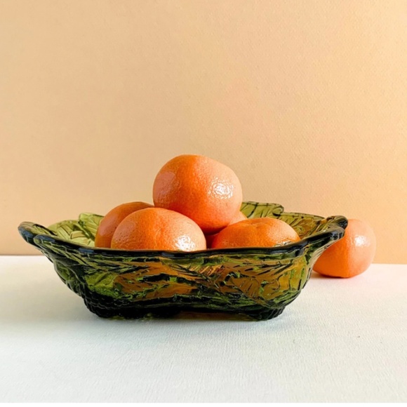 Vintage Green Glass Bowl or Candy Dish or Trinket Bowl in "Loganberry" Pattern - Picture 2 of 5